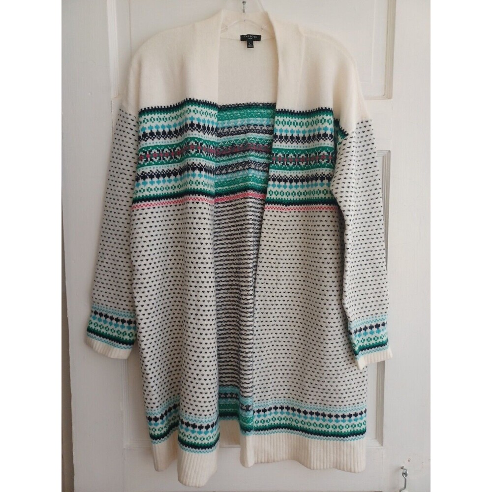Talbots Nordic long open cardigan LPetite colorful classic cozy sweater